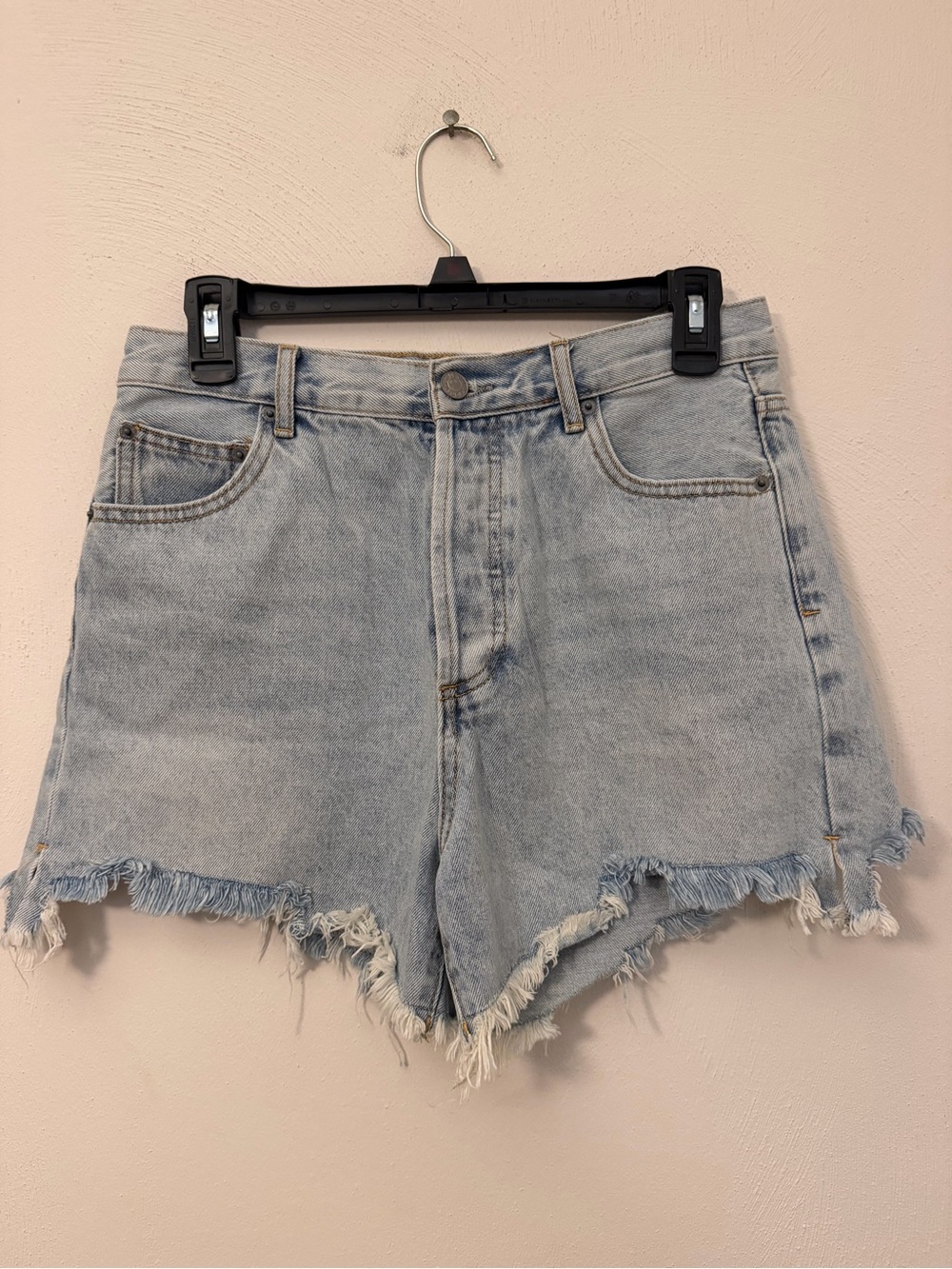101 - By Together Light Wash High-Rise Frayed Denim Shorts